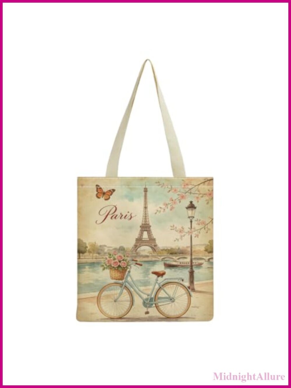 Vintage Paris Eiffel Tower Tote Bag Reusable Shopper
